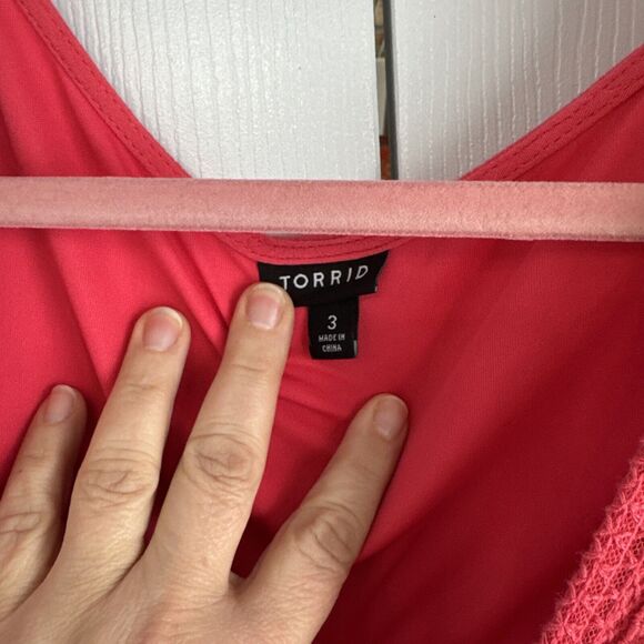 Torrid Women Midi Dress 3 Pink Crochet Bell Sleeve High Low Boho Comfy Casual - Picture 3 of 7